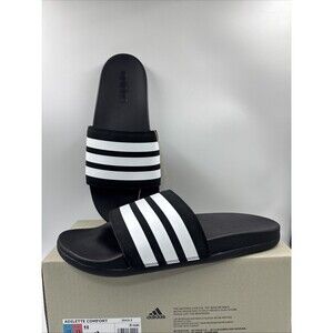 Adidas Adilette Comfort Slides Lightweight Unisex Sandals Black/White M12/W13